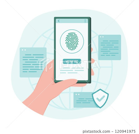 Human Hand Scan Fingerprint for Biometrics Scanning for Protection of Personal Data Concept Illustration 120941975