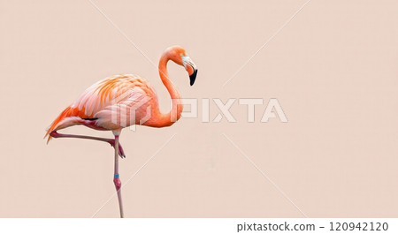 Flamingo in minimalist setting, animal wildlife poster design for modern decor 120942120