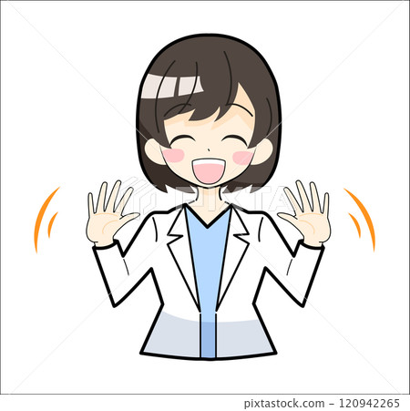 一個穿著白大褂的女人揮手的插圖 一個穿著白大褂的女人揮手的插圖 120942265