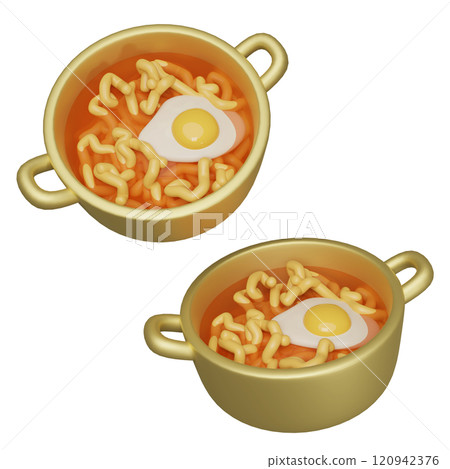 Ramen in a nickel silver pot 3D graphic 120942376