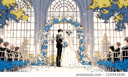 A wedding on a sunny day with wedding bells ringing 120942690