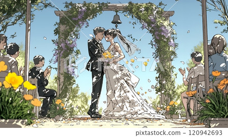 A wedding on a sunny day with wedding bells ringing 120942693
