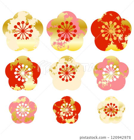 帶有金葉圖案的梅花圖示集 120942978