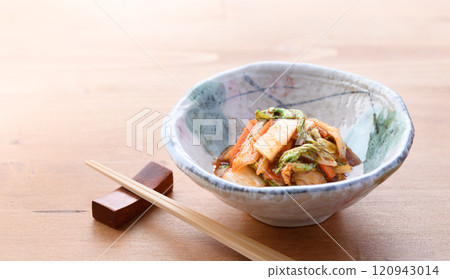 Kimchi served on a small plate 120943014