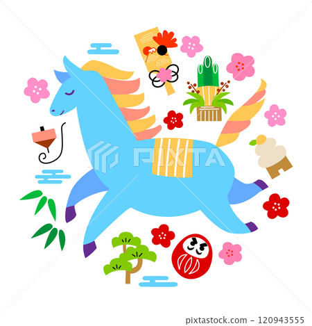 New Year's card material: Cute horse illustration material New Year's card material: Cute horse illustration material 120943555