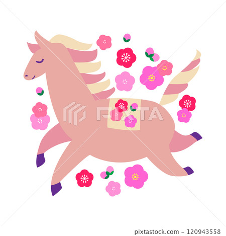 新年賀卡素材一匹奔跑的馬插畫 120943558