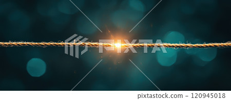 close up of tightrope illuminated by glowing light, creating dramatic effect 120945018