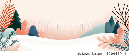 Winter landscape with abstract trees and soft colors, evoking tranquility 120945944