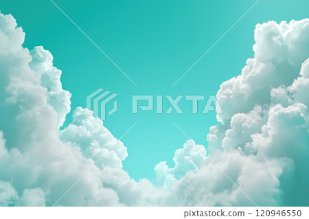 Soft clouds drifting in serene turquoise sky create calming atmosphere Soft clouds drifting in serene turquoise sky create calming atmosphere 120946550