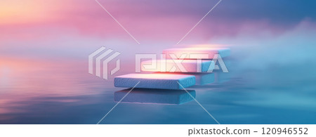 serene scene of geometric shapes resembling stepping stones in water serene scene of geometric shapes resembling stepping stones in water 120946552
