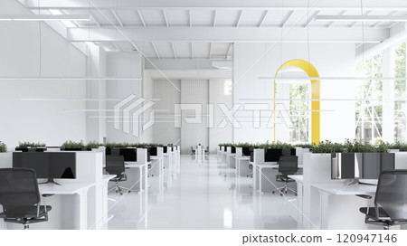 Sleek, modern office space with natural light and greenery. Sleek, modern office space with natural light and greenery. 120947146