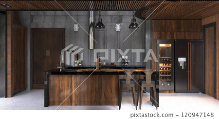 Modern industrial-style kitchen 120947148