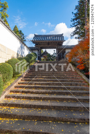 The gate of the 26th temple, Daikeiji Gaya-in, on Mt. Otani, in Miki City, Hyogo Prefecture, where the autumn leaves are beautiful 120947474