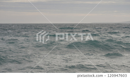 stormy mediterranean sea with cloudy weather and soft light 120947603