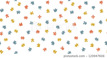 Vector illustration of seamless background material of randomly scattered jigsaw puzzles 120947608