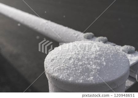 Snow-covered guardrail Snow-covered guardrail 120948651
