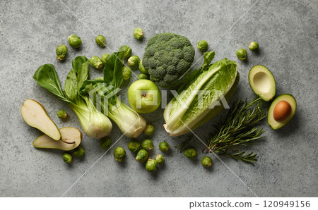 various fresh raw green vegetables 120949156