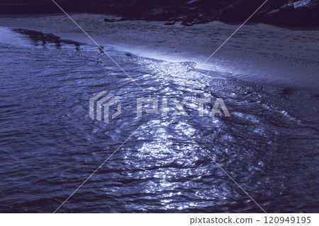 sandy beach at night. beautiful seascape background. calm waves washing the shore. sandy beach at night. beautiful seascape background. calm waves washing the shore. 120949195