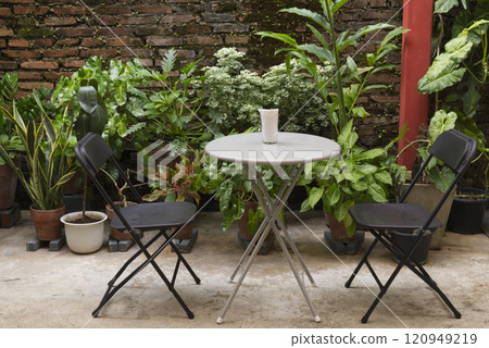 Couple chairs on balcony of countryside home or homestay Couple chairs on balcony of countryside home or homestay 120949219