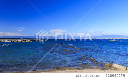 View of Shonan Sea, Mt. Fuji and Yujiro Lighthouse from Hayama View of Shonan Sea, Mt. Fuji and Yujiro Lighthouse from Hayama 120949259