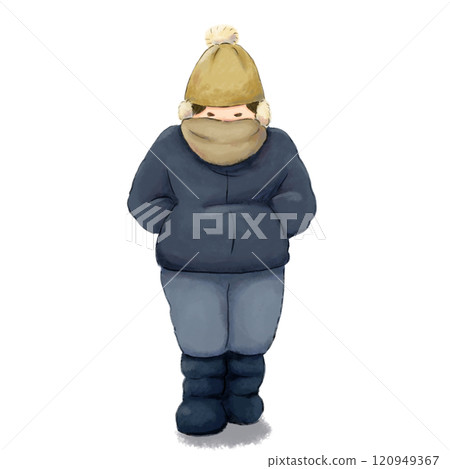 一個人穿著厚厚的衣服，走路的樣子很冷 120949367