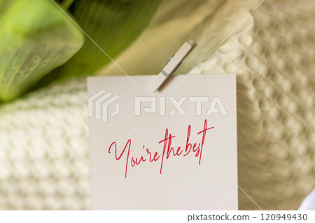 Concept shot of the white note with motivational quote in it Concept shot of the white note with motivational quote in it 120949430