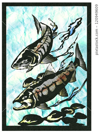 Underwater salmon paper cutting illustration 120949609