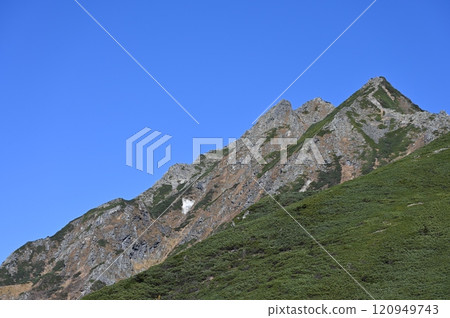 View from Nishihomaruyama in Shinhotaka in autumn, Nagano prefecture, clear weather, aerial view of the summit View from Nishihomaruyama in Shinhotaka in autumn, Nagano prefecture, clear weather, aerial view of the summit 120949743