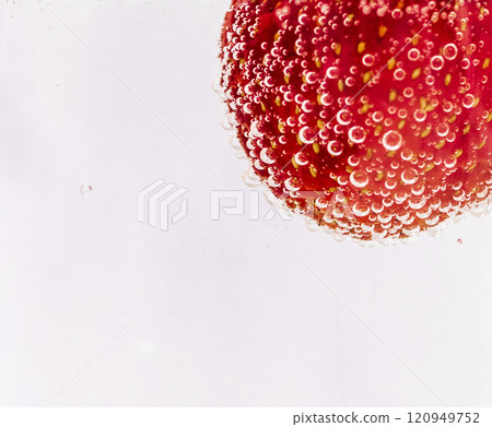 Close up shot of the strawberries in the water. Shot is good for commercials 120949752