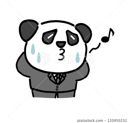 A panda character in a suit whistling to deceive A panda character in a suit whistling to deceive 120950232