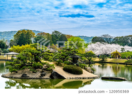[Three Great Gardens of Japan] Special Place of Scenic Beauty: Spring at Korakuen Garden: Pond, Pine Trees, and Cherry Blossoms 6, Kita-ku, Okayama City, Okayama Prefecture 120950369