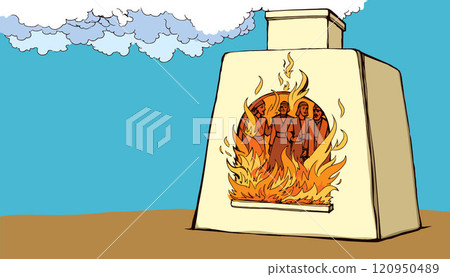 Vector drawing. Young men in the oven 120950489