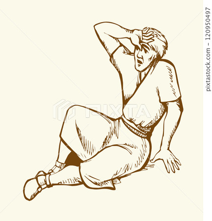 Vector drawing. Man fall on the ground 120950497
