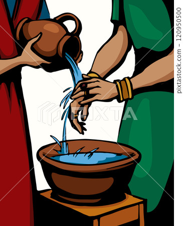 Vector drawing. Pilat washes his gands 120950500