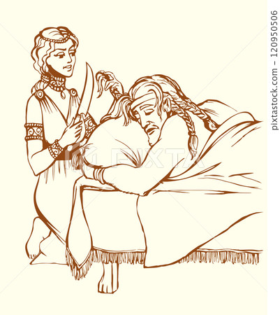 Vector drawing. Samson and Delilah 120950506