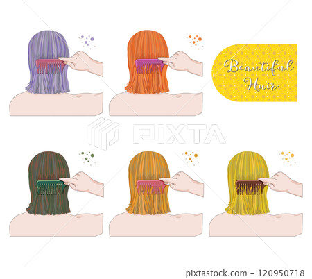 Combing the back of her hair with a comb - Beautiful colorful hair Combing the back of her hair with a comb - Beautiful colorful hair 120950718