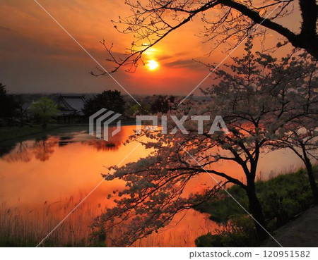 櫻花在夕陽下染色 櫻花在夕陽下染色 120951582