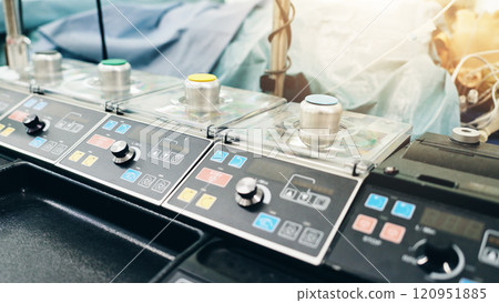 Hospital, learning and mannequin with healthcare machine and nursing dummy with control panel. College, cpr and Japanese university with wellness, health and study for doctor and surgeon education 120951885