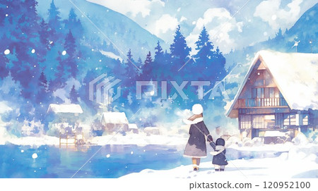Winter snow scenery | Parent and child walk and traditional snowy mountain village scenery Winter snow scenery | Parent and child walk and traditional snowy mountain village scenery 120952100