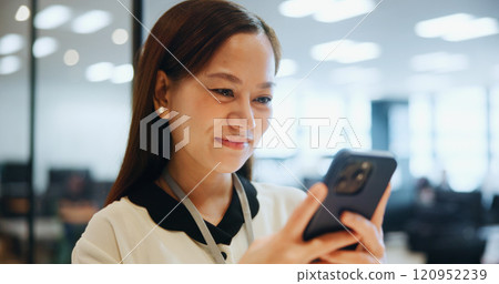 Phone, happy and businesswoman in office with email, networking or communication for investment. Technology, contact and Japanese female financial planner with cellphone for online finance report. Phone, happy and businesswoman in office with email, networking or communication for investment. Technology, contact and Japanese female financial planner with cellphone for online finance report. 120952239