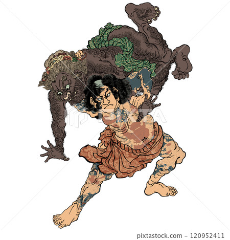 [The spirit of Japan is in the hands of the great and brave Kanegami Chogoro] - [Kawanabe Kyosai] 120952411