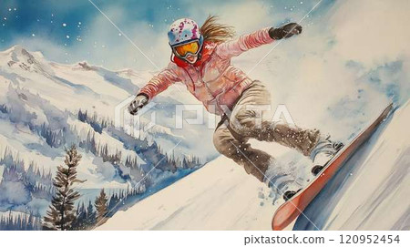 雪山下的女滑雪者 | 冬季休閒與壯觀的自然風光 雪山下的女滑雪者 | 冬季休閒與壯觀的自然風光 120952454