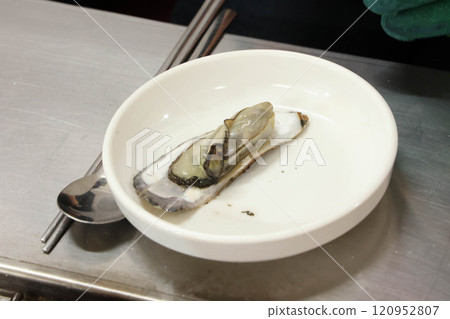 Korean seafood food. Grilled oysters Korean seafood food. Grilled oysters 120952807