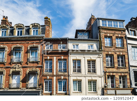 Typical historical buildings in Honfleur historic center, Normandy, France 120952847
