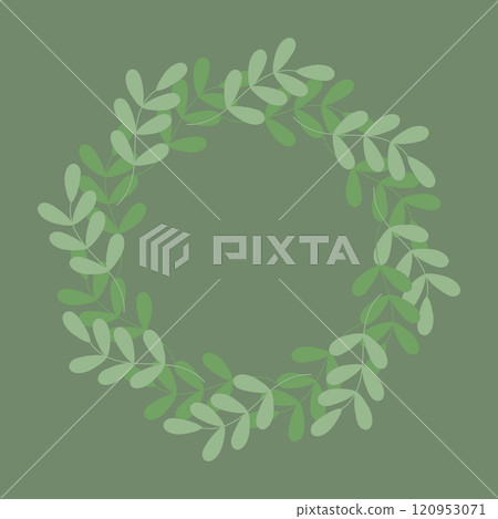 Hand drawn Spring twigs in trendy soft green Circle Frame border Monochrome Copy space template idea 120953071