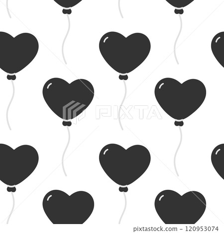 Black Heart shaped balloon on rope Seamless pattern in grayscale. Black Day Background Texture idea 120953074