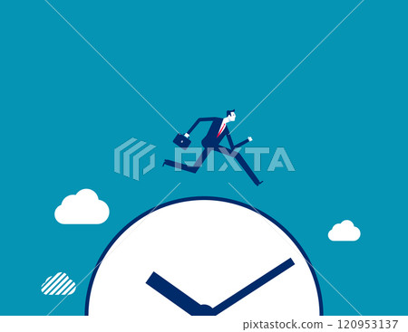 Businessman beginnings and starting line. Business jumping vector flat style Businessman beginnings and starting line. Business jumping vector flat style 120953137