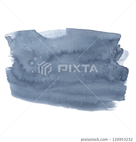 Blue watercolor background. Wallpaper for design drawn by brush. Abstract winter background with water stains. Dark blue splashes on the paper texture for posters, banner, template postcard design 120953232