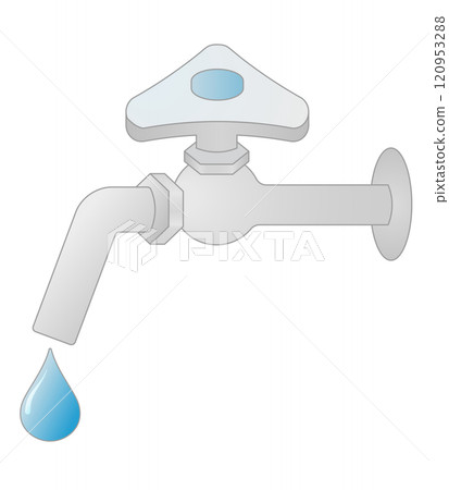 Illustration of a water faucet and water drops Illustration of a water faucet and water drops 120953288