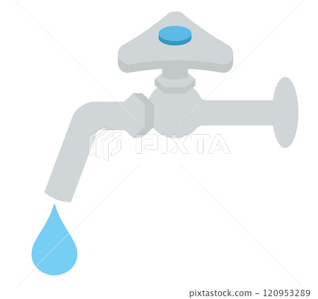 Illustration of a water faucet and water drops 120953289